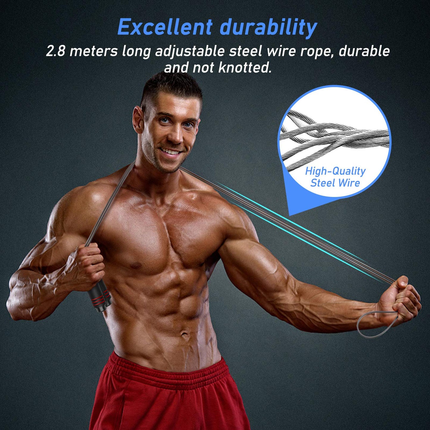 Blukar Skipping Rope, Speed Jump Rope Tangle-free Adjustable Rope with Rapid Ball Bearings & Soft Foam Handle for Fitness Workouts Fat Burning Exercises Boxing - Spare Rope Length Adjuster Included