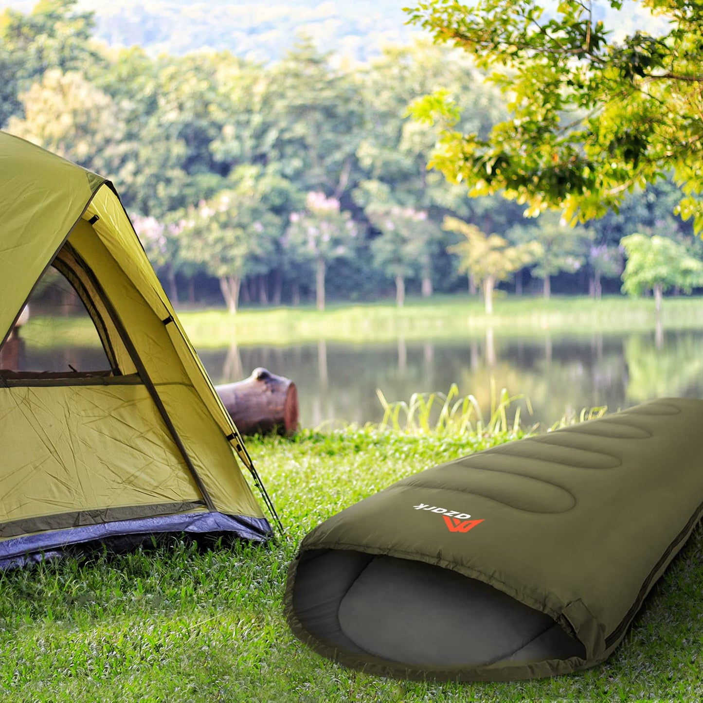 azark Premium Single Sleeping Bag, 350GSM, Lightweight and Waterproof, 4 Seasons of Camping, Hiking and Outdoors, Sleeping bag for Adults & Kids (Green)