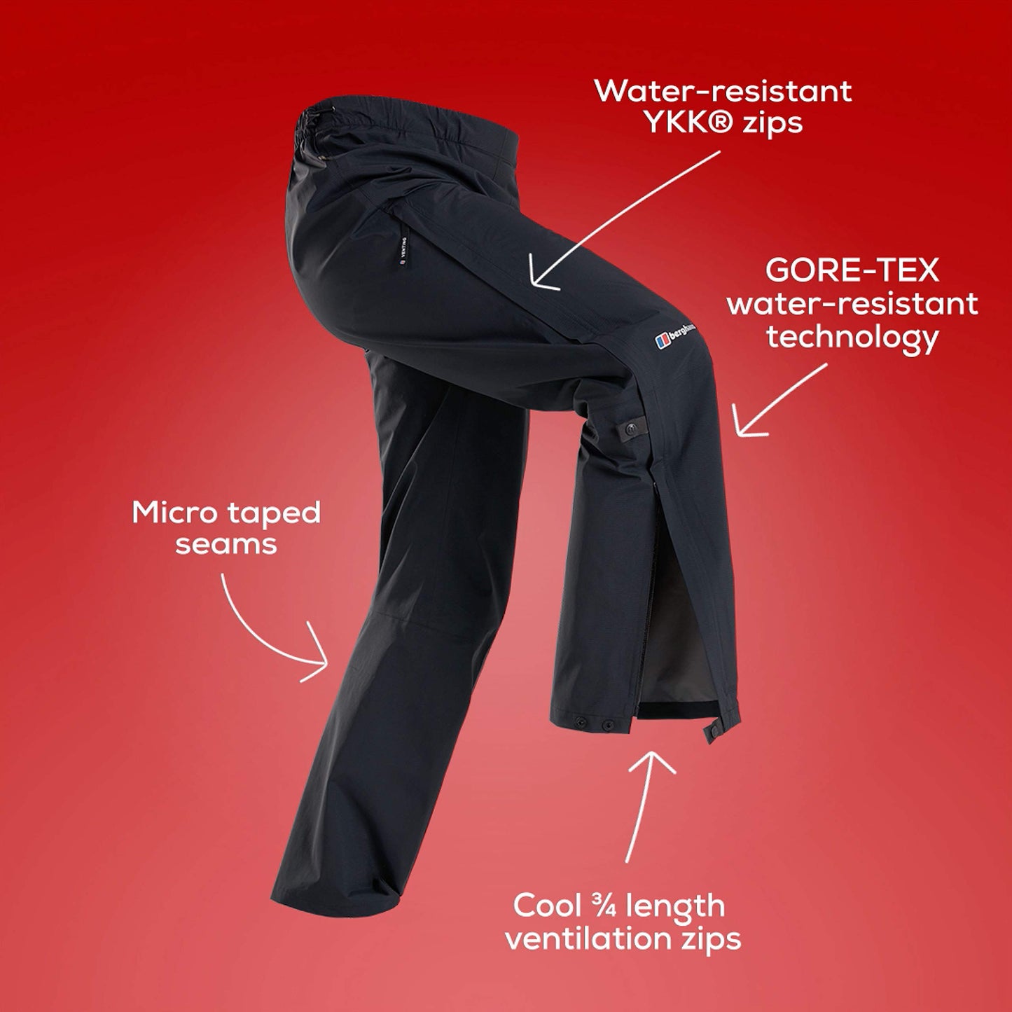 Berghaus Men's Paclite Gore-Tex Waterproof Overtrousers | Lightweight | Durable, Black, M Regular (31 Inches)