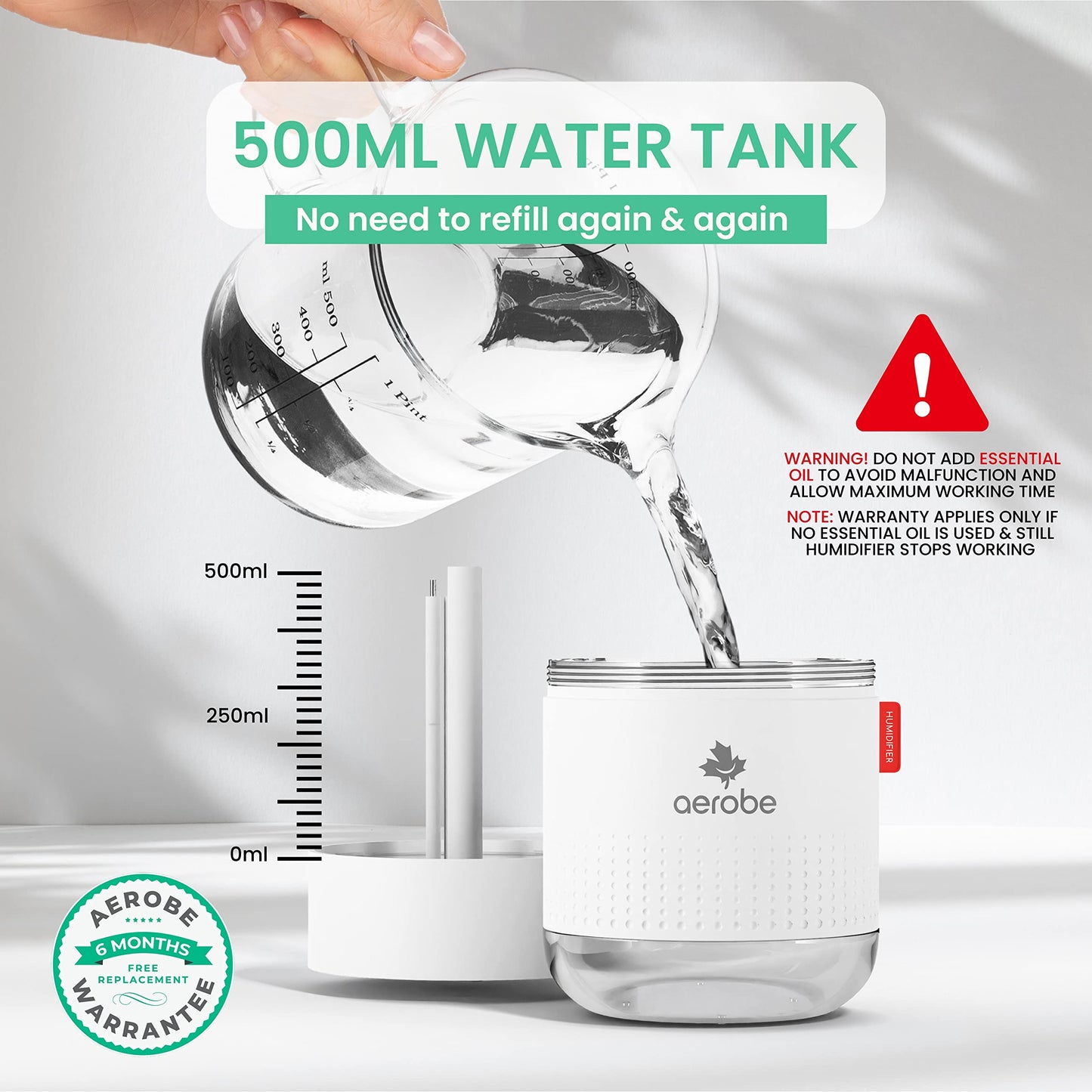 Aerobe Humidifier - Air Humidifier For Bedroom 500ML Cool Mist Humidifiers For Home Mini Humidifier Plant Humidifier For Indoor Plants Soothing Warm Night Light Perfect For Serene Environment