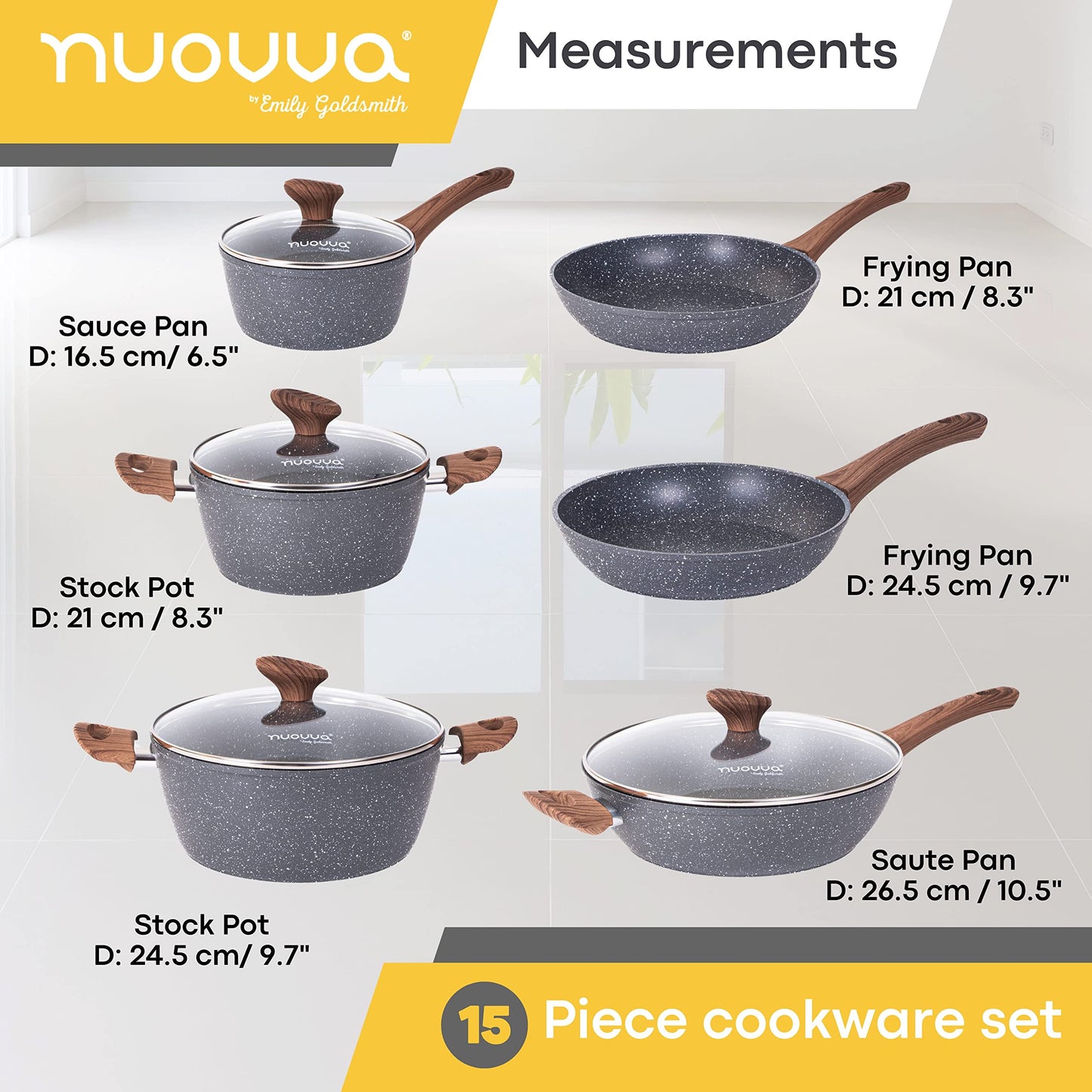 - Non Stick Pots and Pans Set | Induction Hob Pots Set | 15pcs Kitchen Cookware with Lids -