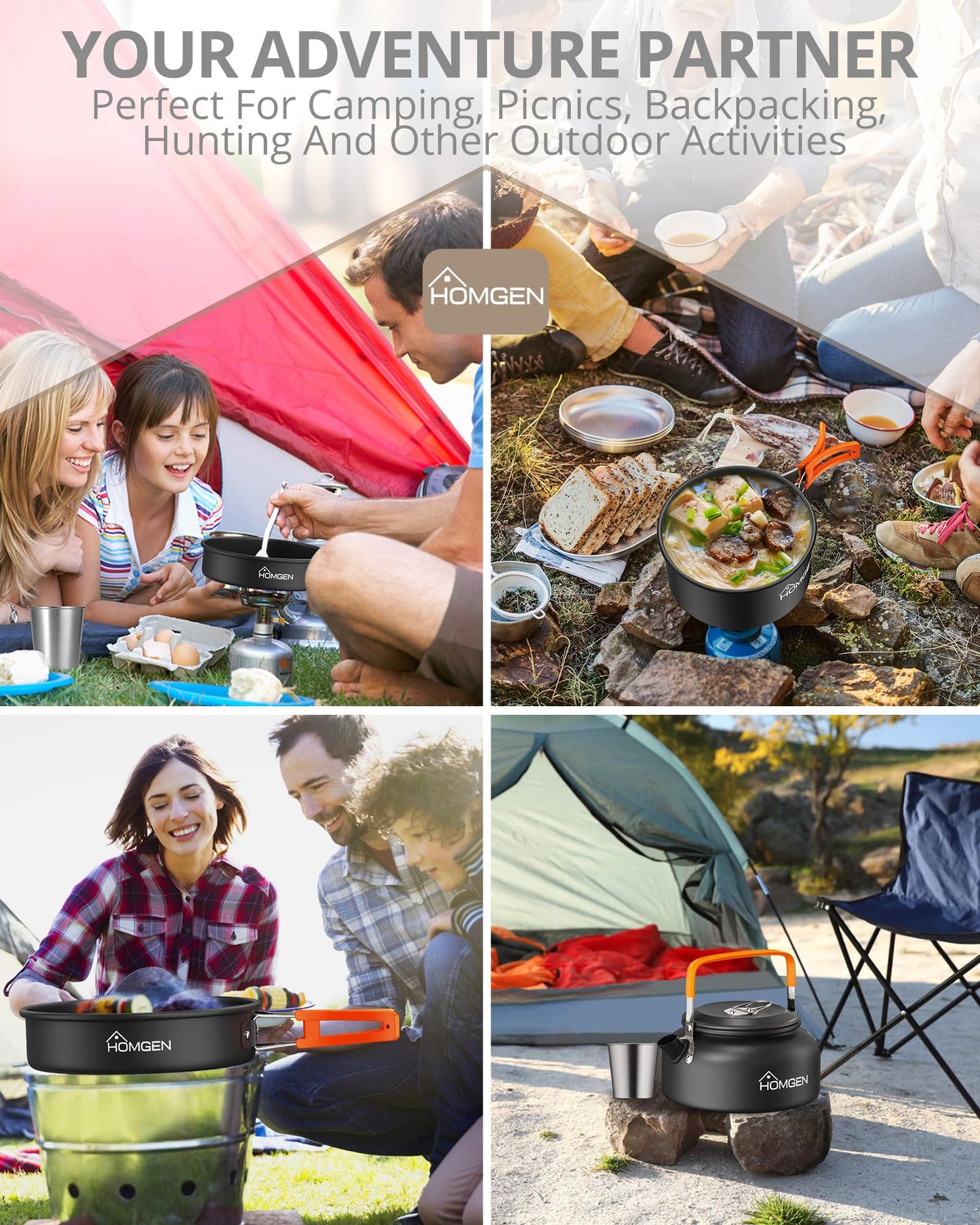 - HOMGEN Camping Cooking Set | Camping Pots and Pans Set | Aluminium Camping Cookware Kit -