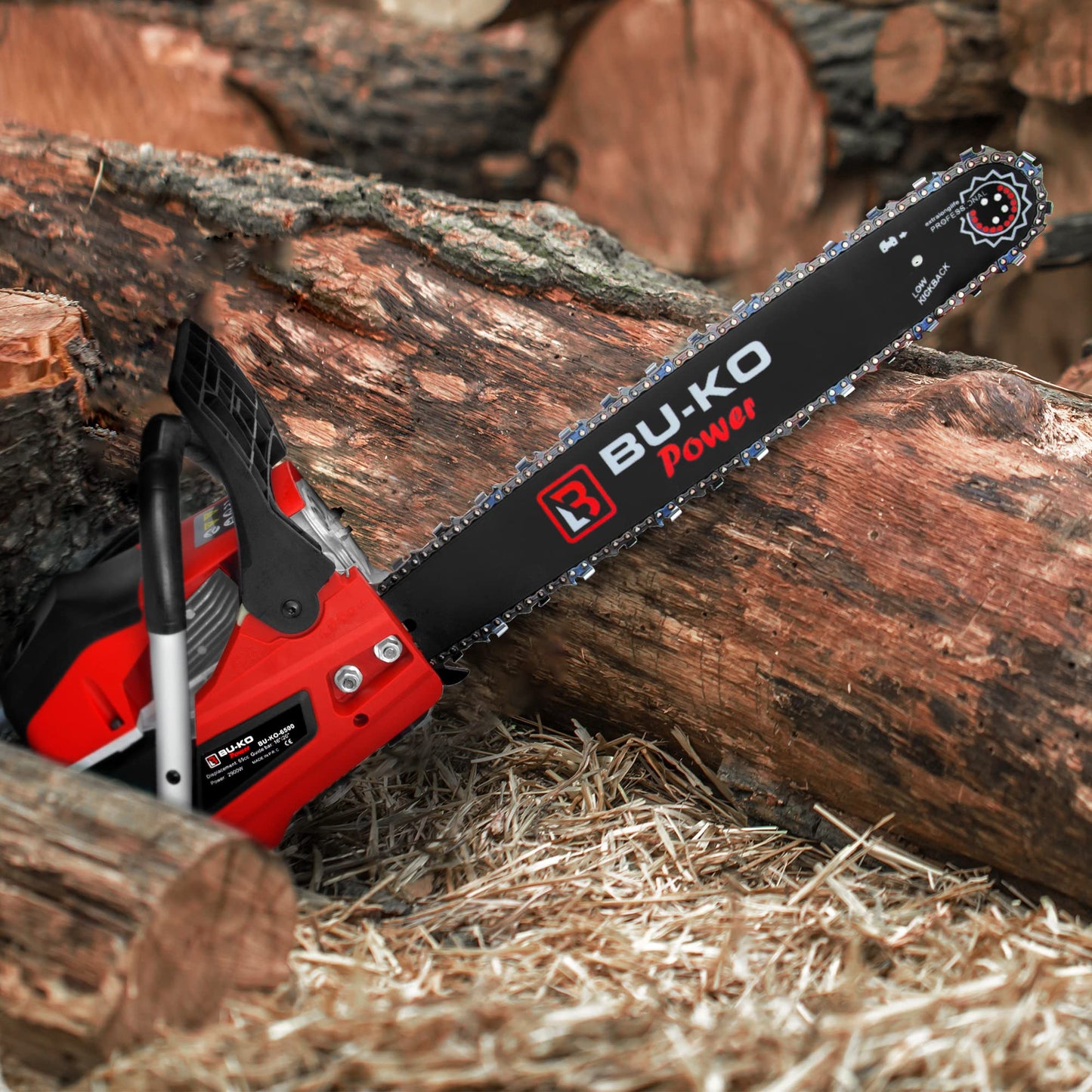 BU-KO 65cc Petrol Chainsaw 3.89HP 20" Bar with 2 Chains and 16" Bar with 2 Chains - Cover Bag and Full Safety Gear…