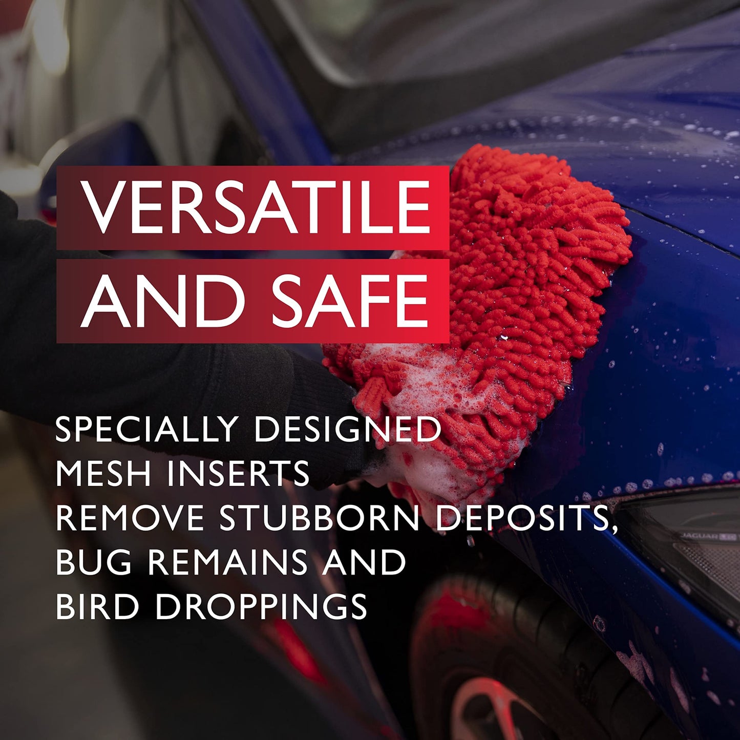 Autoglym Microfibre Noodle Wash Mitt - Mircrofibre Cleaning Mitt Specially Designed For a Quick, Streak-free Finish on Car Paintwork and Glass , 20.30 x 2.00 cms, Red