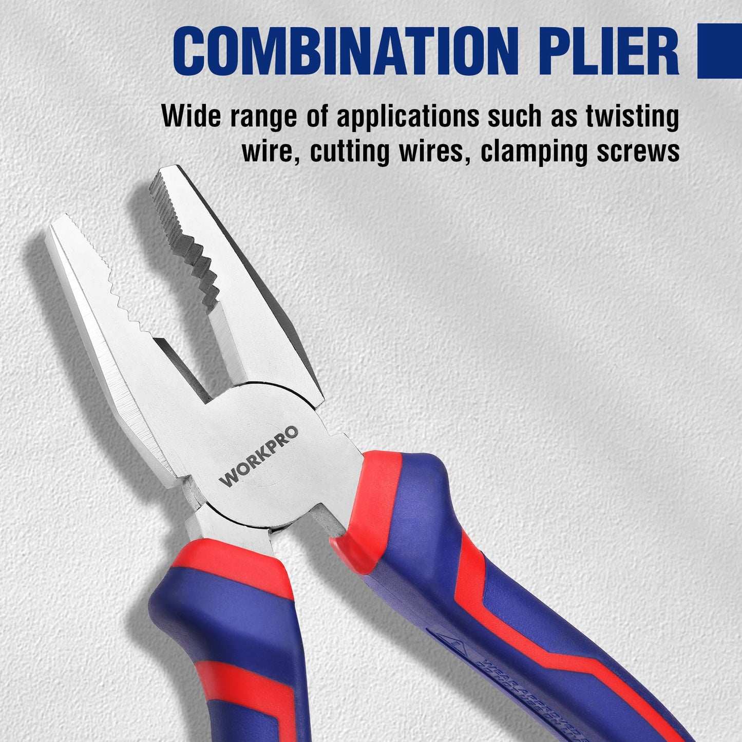 - WORKPRO 3-Piece Pliers Set, 160mm Long Nose Plier, 160mm Diagonal Cutting Plier, 180mm Combination Plier, with Soft Handles