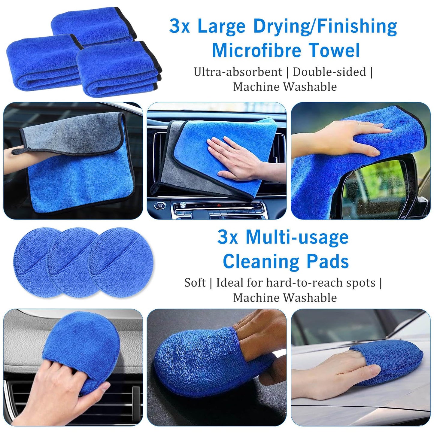 - Zero to Auto® Ultimate 22 Pieces Car Cleaning Kit with Collapsible Bucket and Bag for Interior/Exterior Detailing/Washing including Brush Microfibre Towel Mitt For Wheels Leather Dashboard