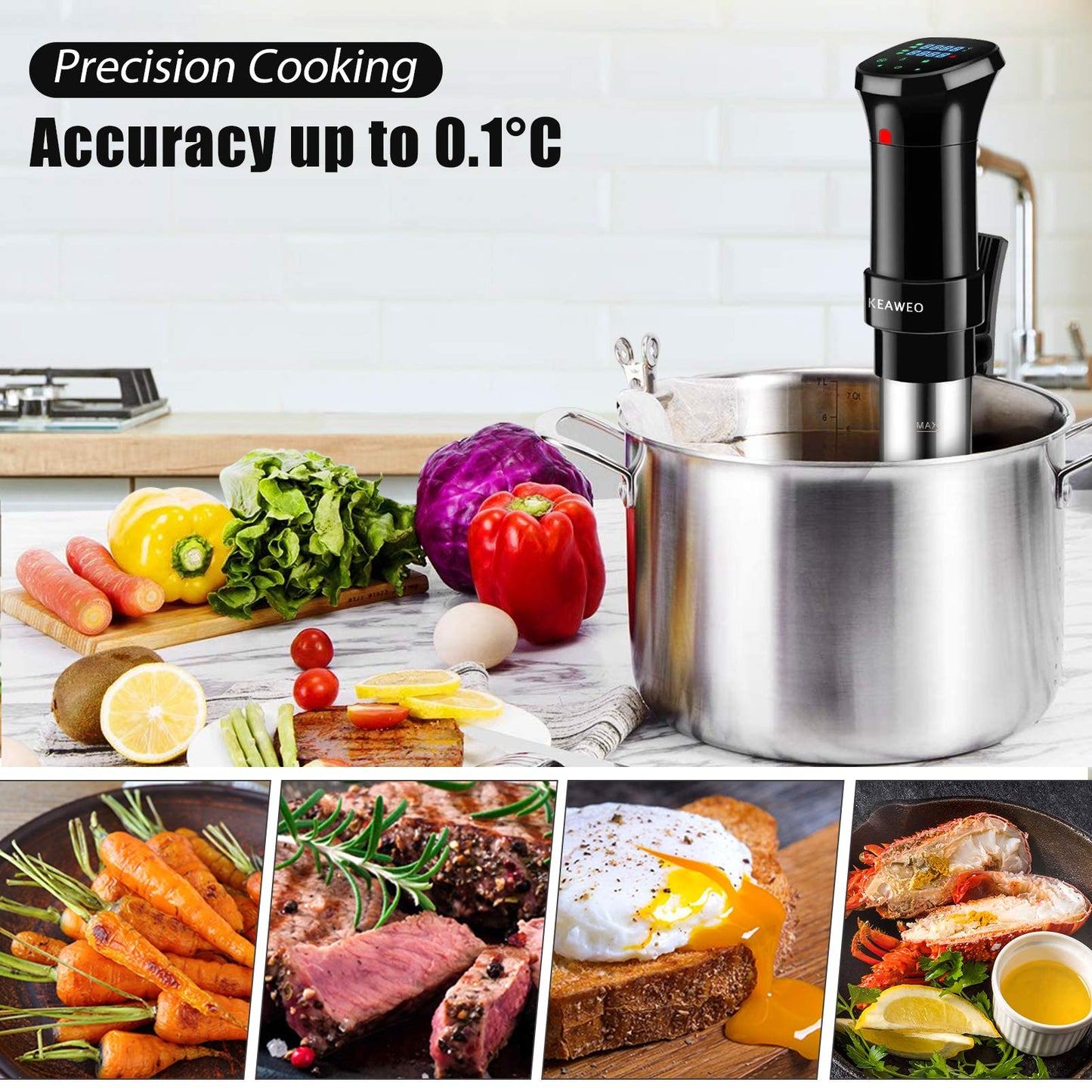 - KEAWEO Sous Vide Machine | Timer Control, Fast Heating, Stainless Steel, Quiet, Sou Vide Cooker -