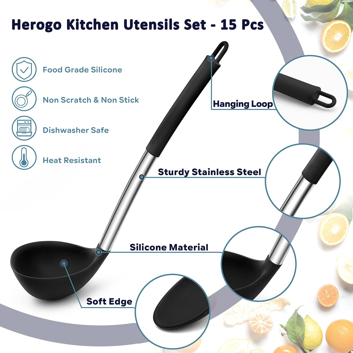 - Kitchen Utensils Set | Herogo 15 Pcs Silicone Cooking Utensils with Holder | Non Stick & Heat Resistant Cooking Tools -