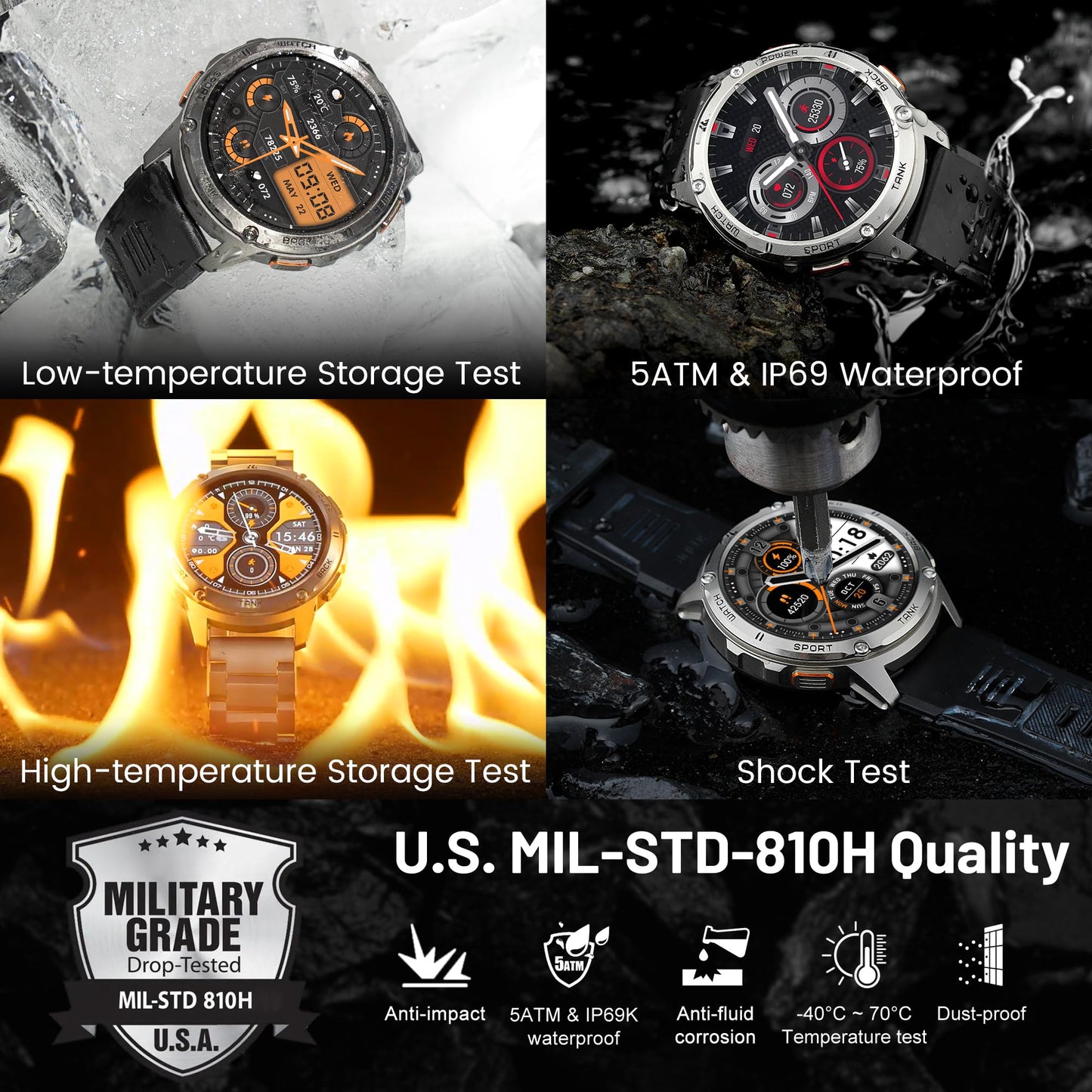 - KOSPET Smart Watch for Men | 60 Days Extra-Long Battery | 5ATM IP69K Waterproof for Swimming | Rugged Military Full Metal Body Smartwatch -