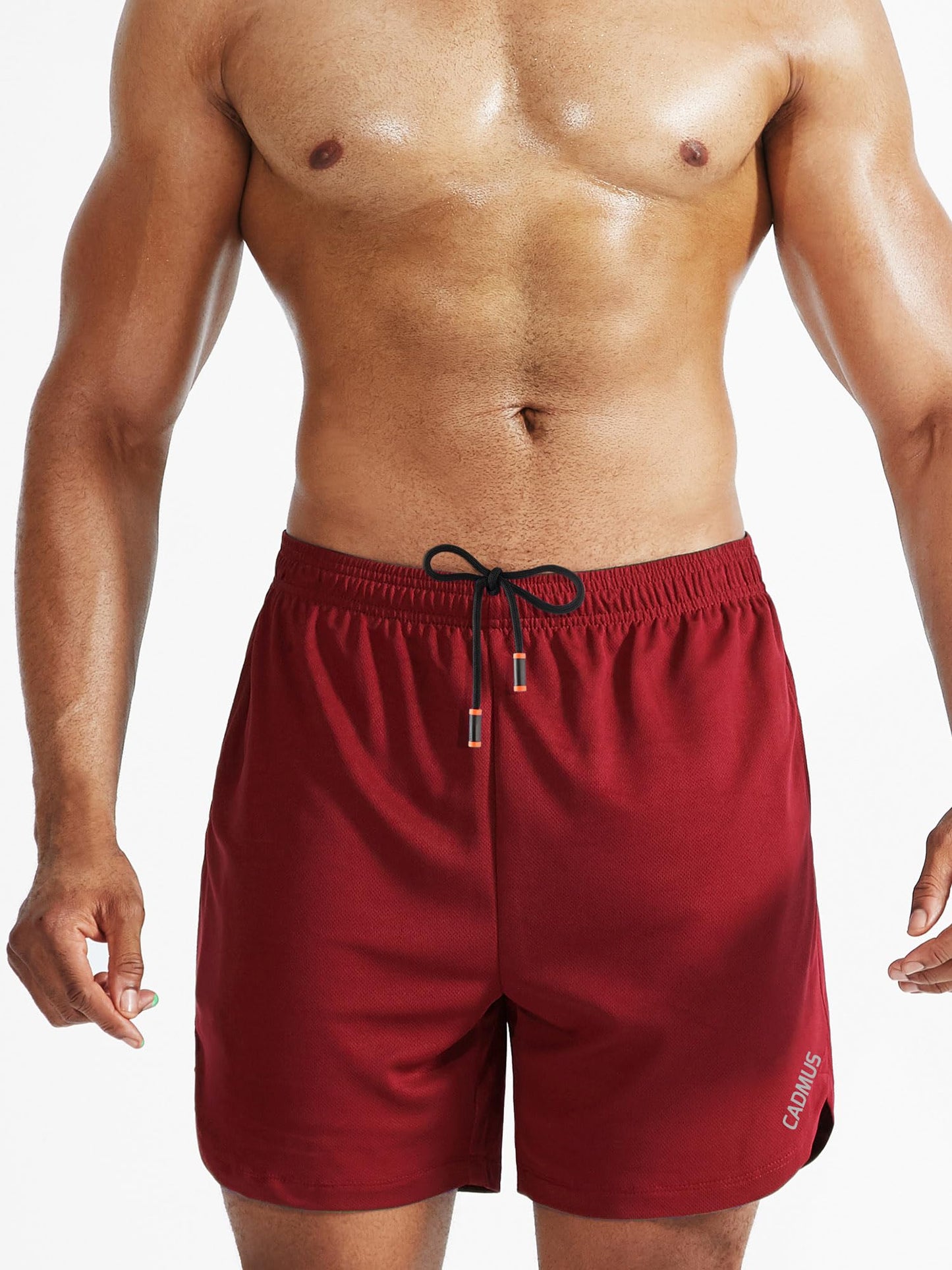 Cadmus Men's 2 in 1 Running Shorts with Liner,Dry Fit Workout Shorts with Pockets,1070,2 Pack,Black/Red,XL