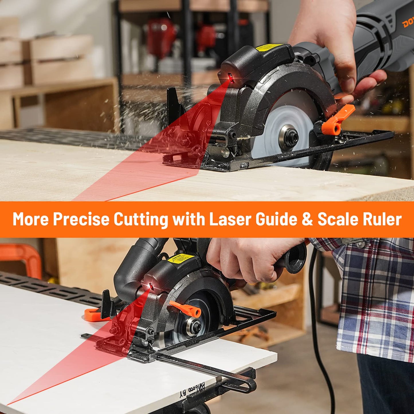 - DOVAMAN Circular Saw | 710W Mini Circular Saw with Laser | 3500rpm | Metal Auxiliary Handle | Cutting Depth 43mm (90°) | 29mm (45°) | 6 Saw Blades -