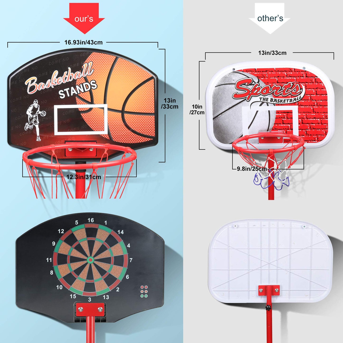 Basketball Hoop, KAMDHENU Kids Toy Basketball Hoop with Darts Target 2 in 1 with Height-Adjustable 3.2ft-6.2ft, Portable Basketball Hoop Indoor and Outdoor Activities for Kids Age 3-8