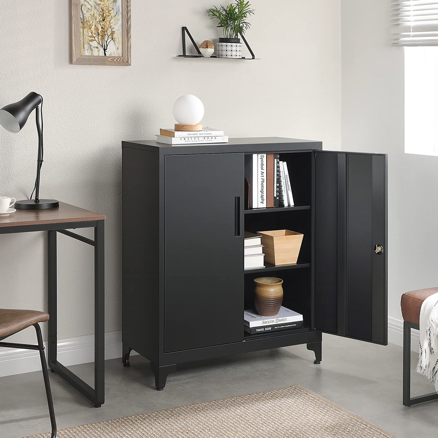 - SONGMICS File cabinet | Multipurpose Garage Cabinet | Office Cabinet with 2 Doors | Lockable Cabinet | Black OMC013B01 -