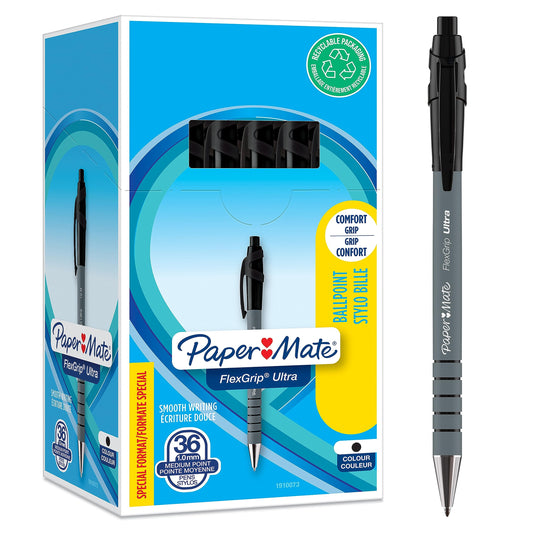 - Paper Mate Flexgrip Ultra Retractable Ballpoint Pens | Medium Point (1.0mm) | Black Ink -