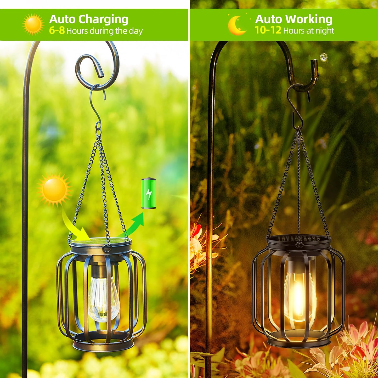 BUCASA Solar Lights Outdoor Garden, 2 Pack Hanging Solar Garden Lanterns with Chain and Hook, Metal Waterproof Soalr Garden Ornaments Outdoor for Decoration Garden Pathway Patio (Warmwhite)