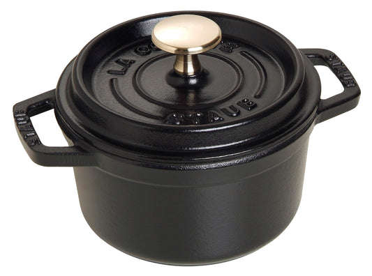 - STAUB Cast Iron Roaster/Cocotte | Round, 14 cm | 0.8 L | Black -