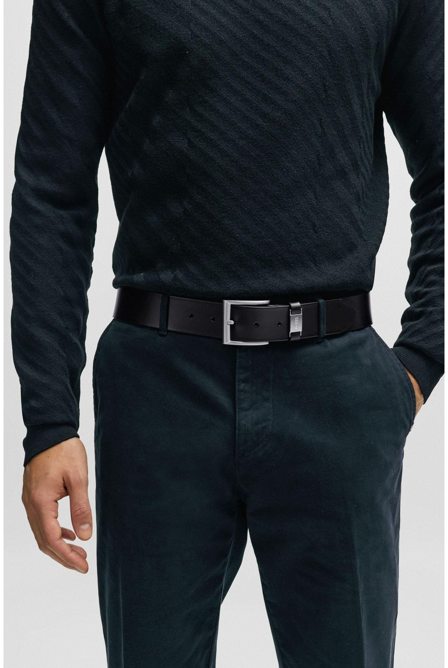 BOSS Mens Connio Branded-keeper belt in Italian leather