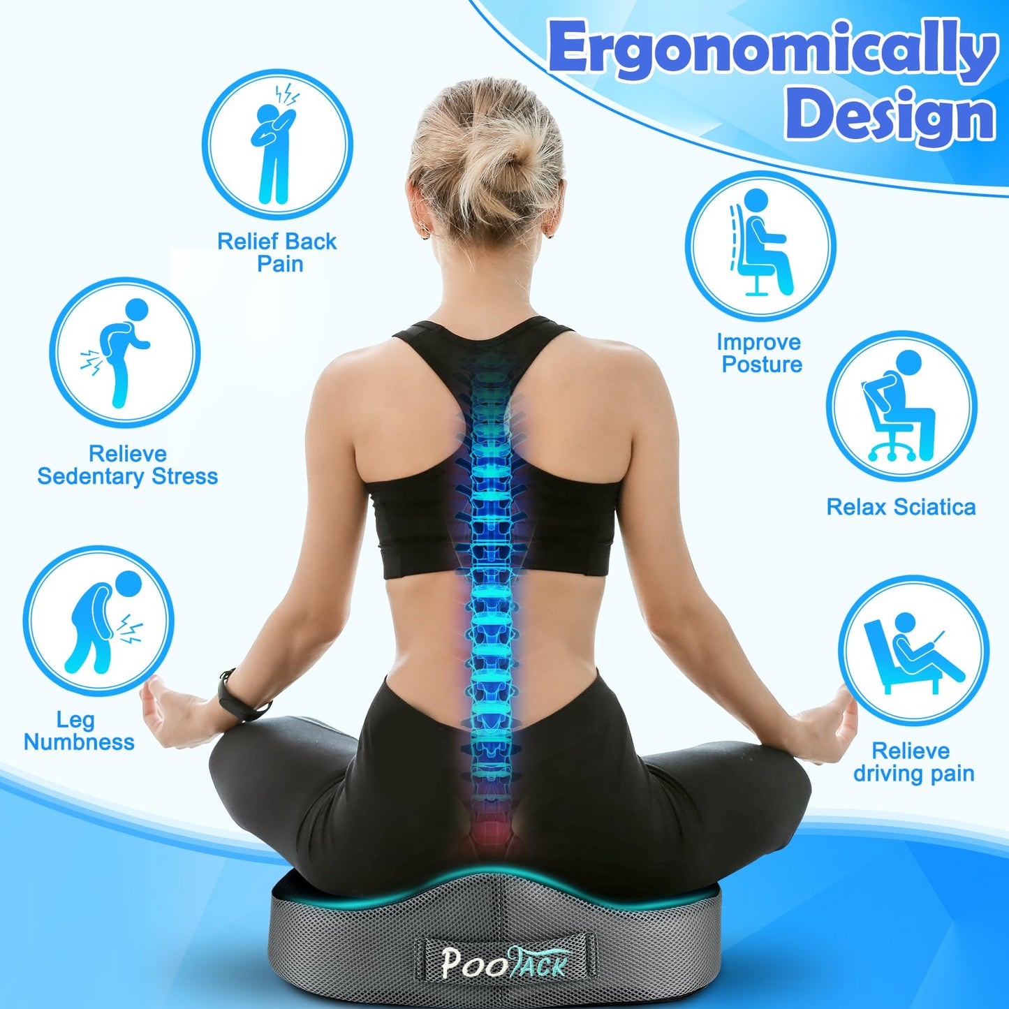 - POOTACK Seat Cushion | Memory Foam Seat Cushion | Ergonomic -