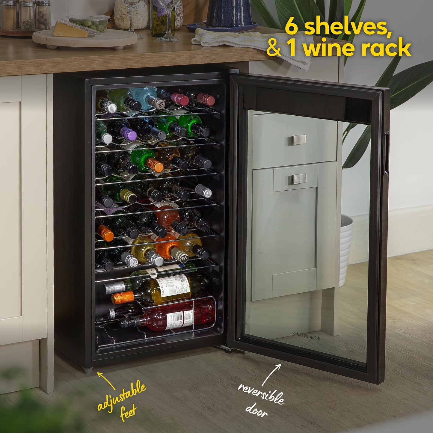 - Russell Hobbs Undercounter Fridge | 93 Litre/34 | Freestanding Wine & Drinks Fridge -