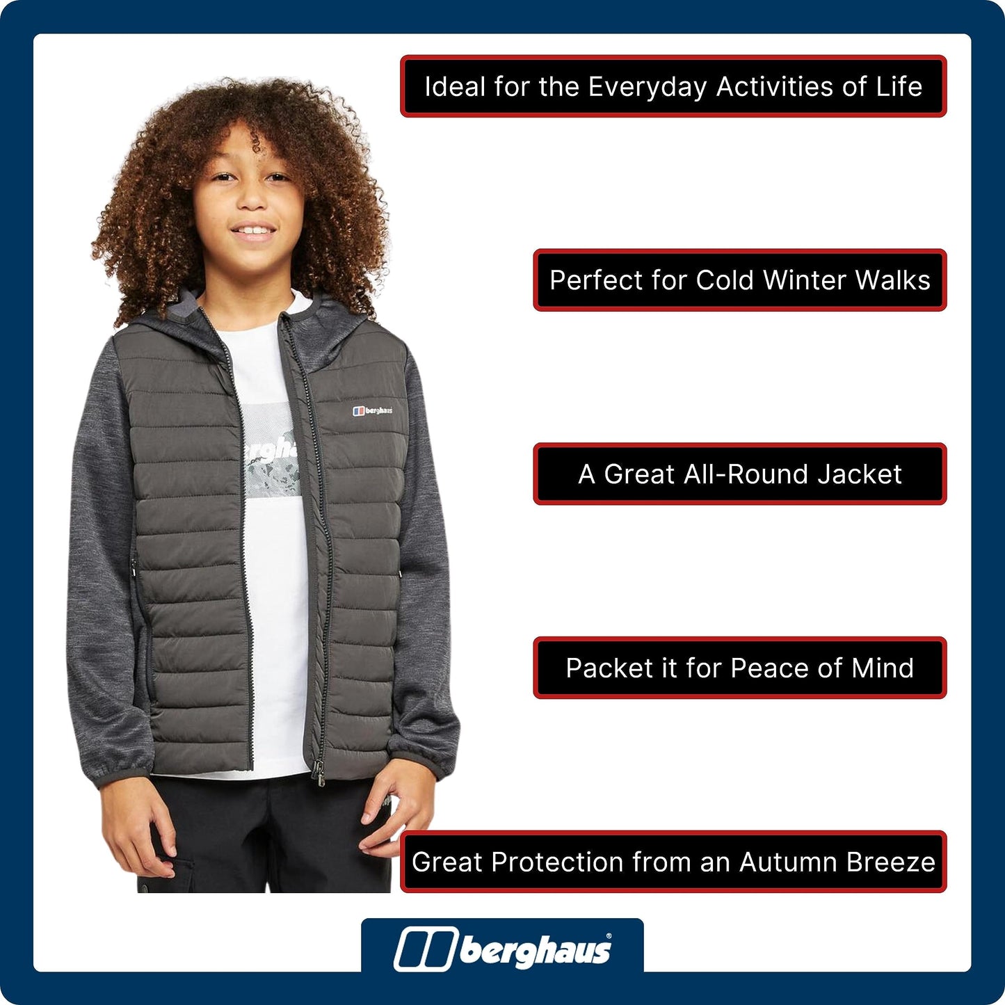 Berghaus Kids' Water Repellent and Insulated Hybrid Jacket, Kids' Fleece Jacket, Kids' Hiking & Outdoor Recreation Clothing (11-12 Years, Grey)