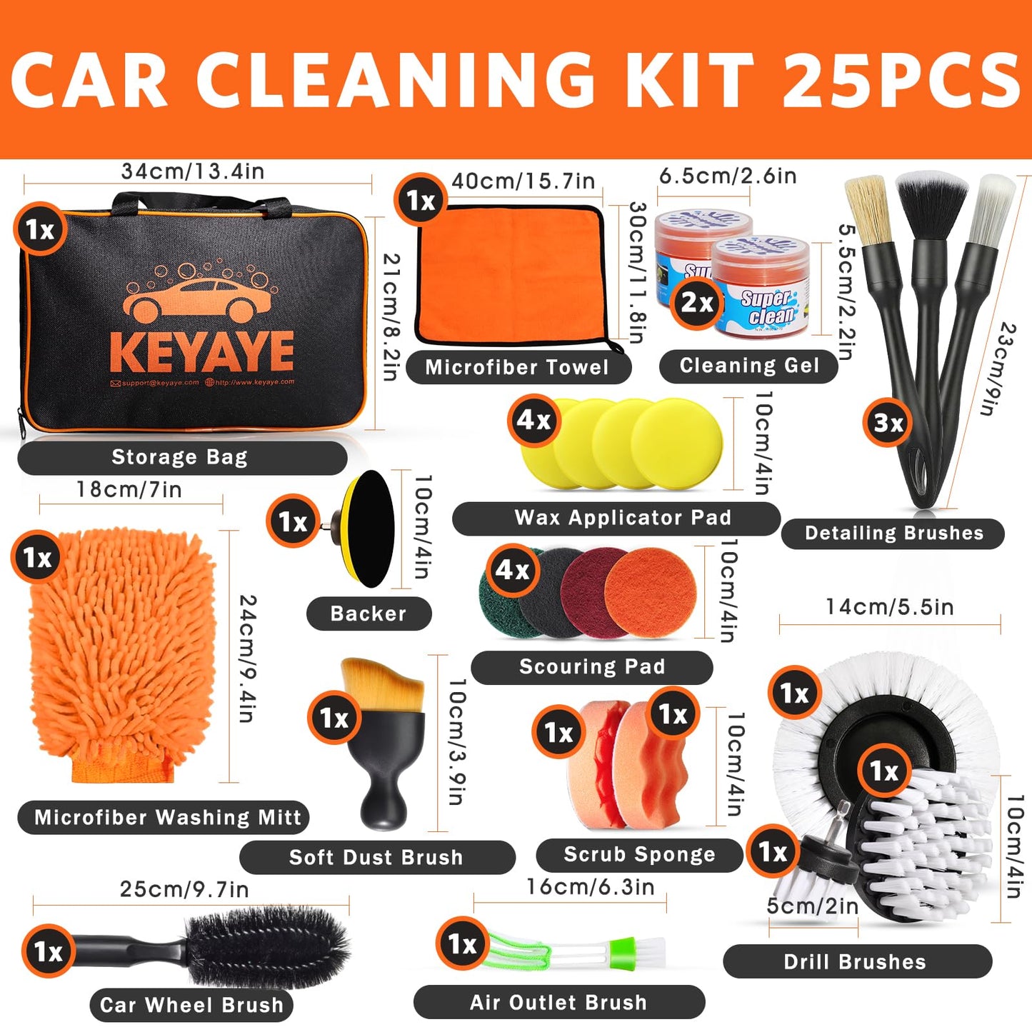- KEYAYE 25 Pcs Car Cleaning Kit | Car Detailing Kit | Ultra-Soft Car Detailing Brushes | Car Washing Kit with Microfibre Cleaning Cloth -