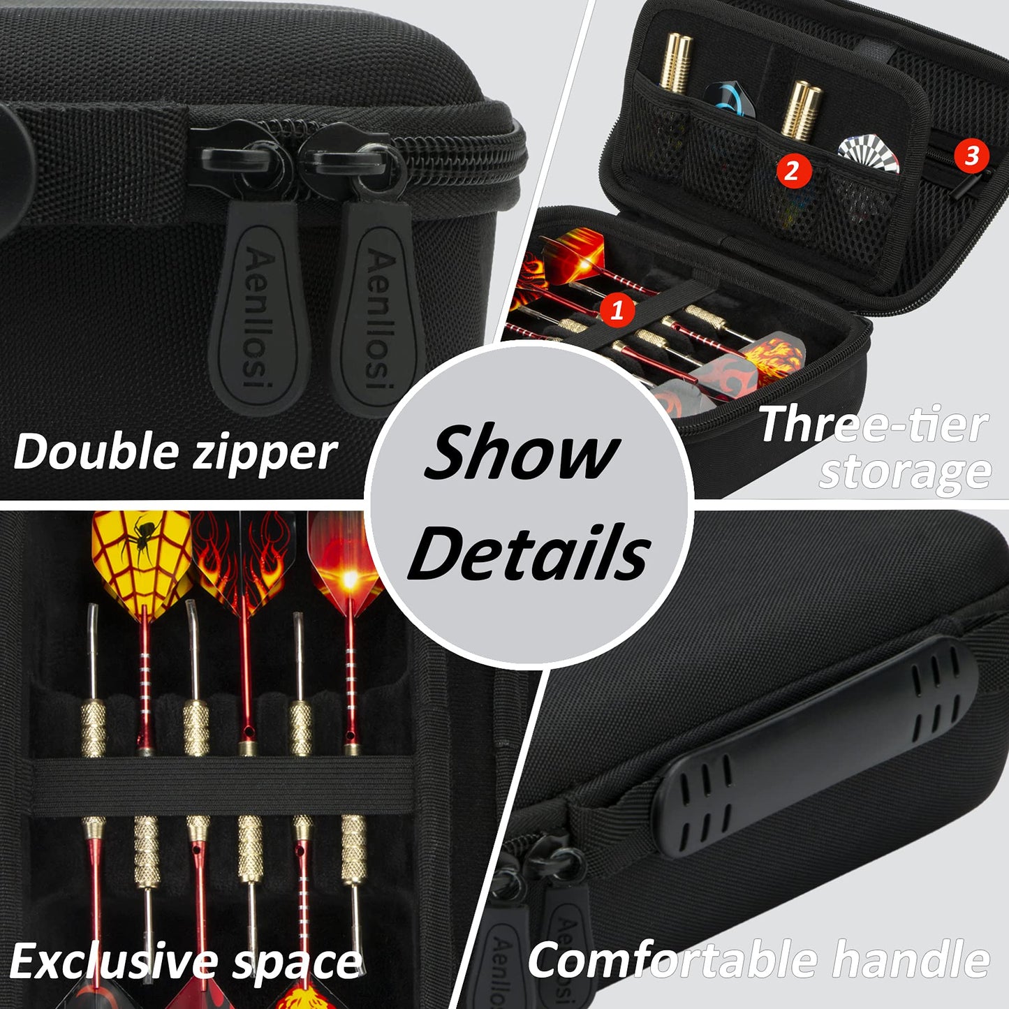 Aenllosi Hard Carrying Case for 6 Steel Tip Darts Set Soft Tip Darts, case only (Black)