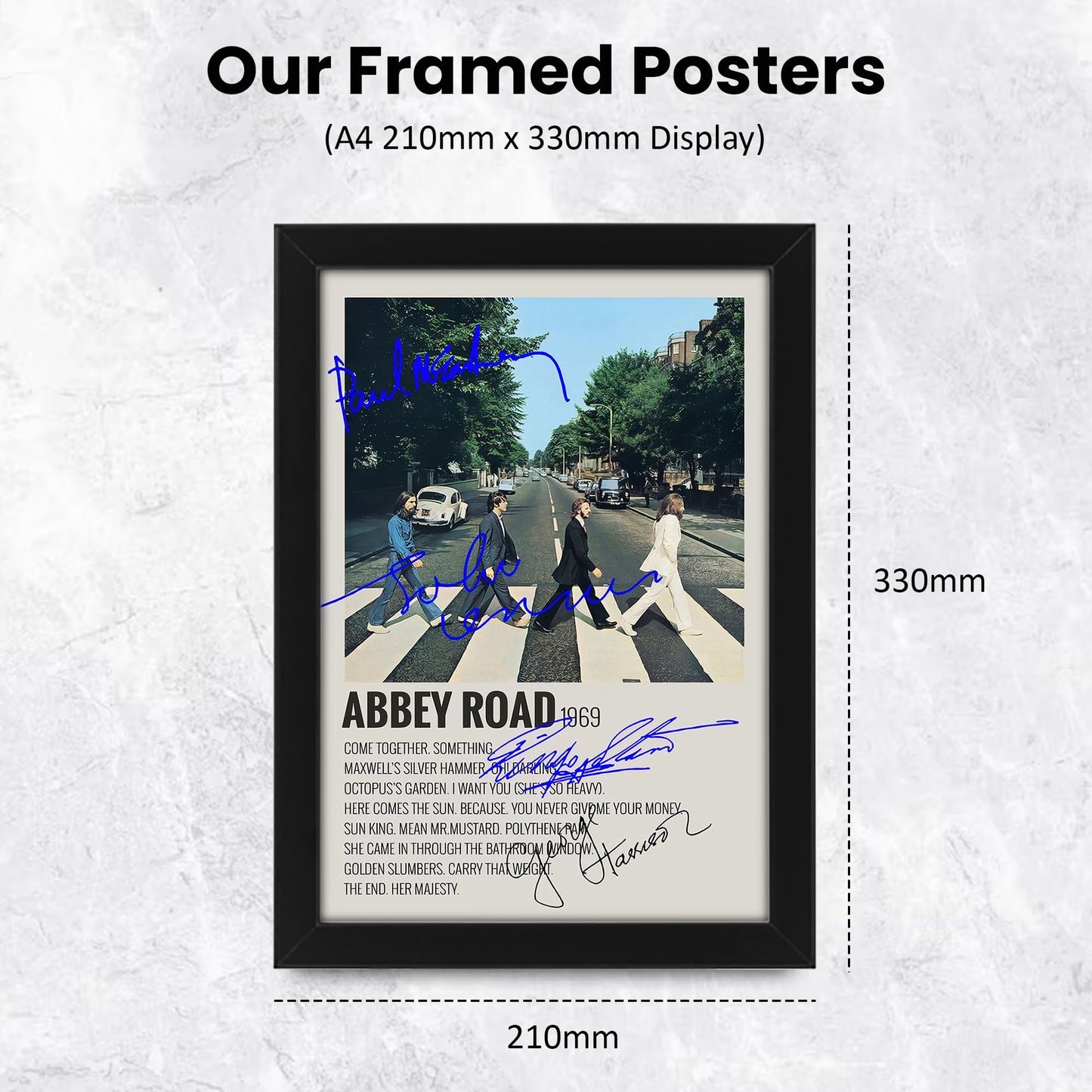 Beatles Abbey Road Poster Autographed Album Cover Signed Poster - Wall Art Print Display, Fan Merchandise Gift, Decor for Studio, Office, Home (Unframed, A4 (12x8" - 30x21cm))