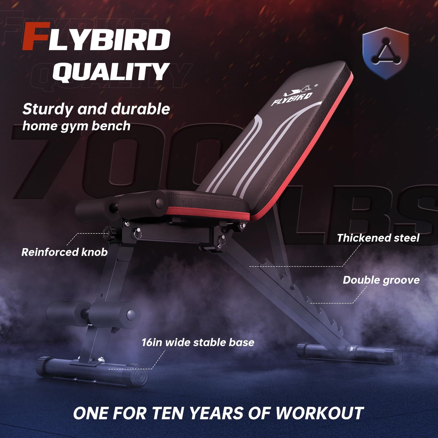 - FLYBIRD Adjustable Weight Bench Workout Bench for Home Gym | 15 Degree Decline Sit-Up | Sturdy Durable Folding Weight Bench for Years of Workout -