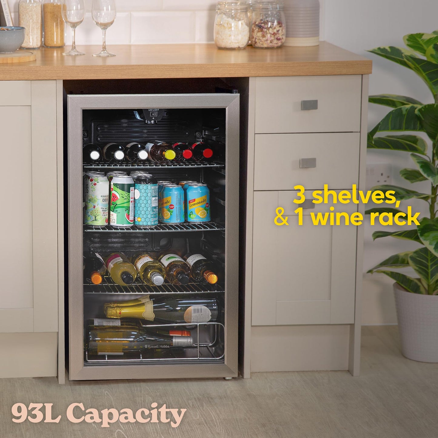- Russell Hobbs Undercounter Fridge | 93 Litre/90 |  Freestanding Beverage/Drinks Wine Fridge -