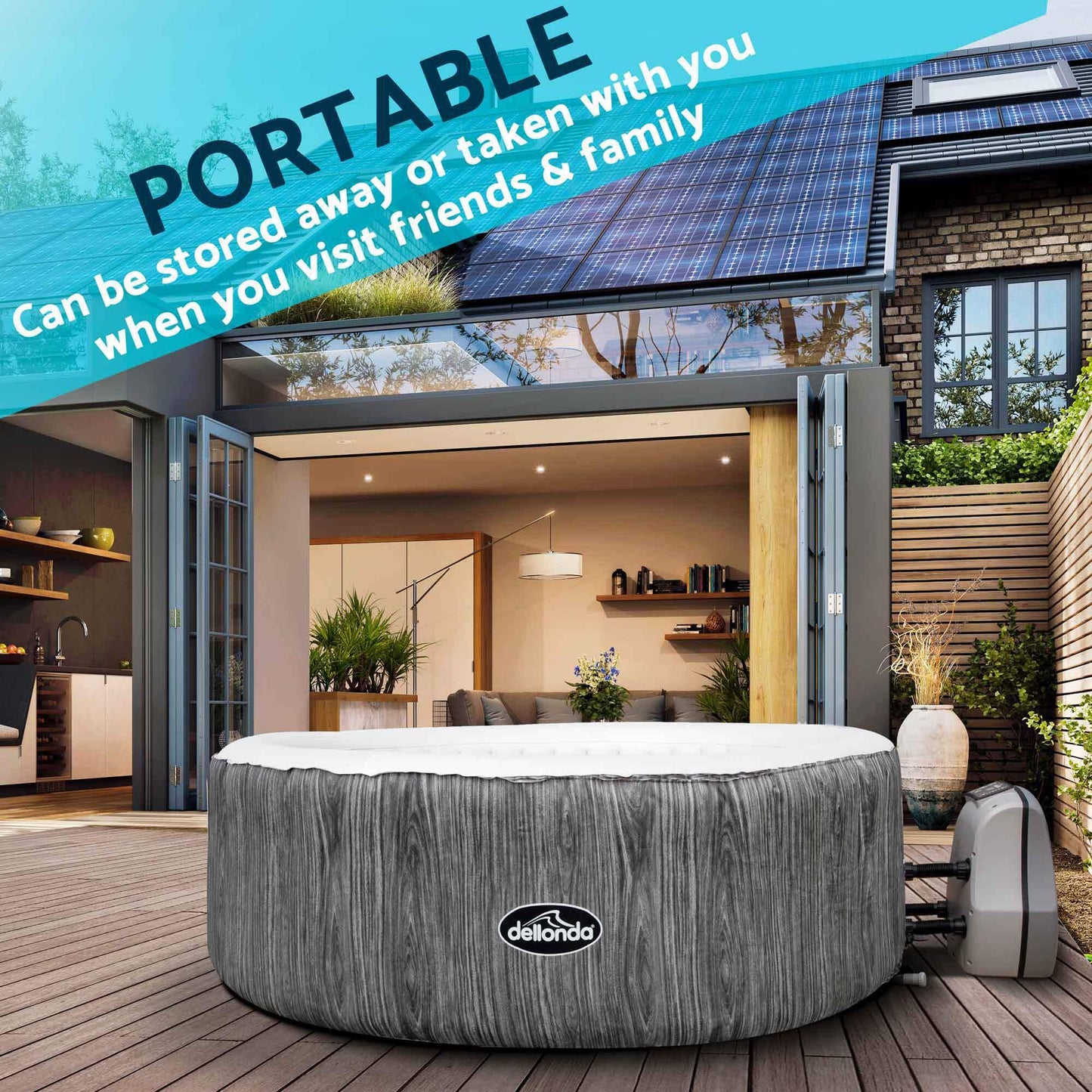 Dellonda 4-6 Person Inflatable Hot Tub Spa with Smart Pump - Wood Effect - DL89