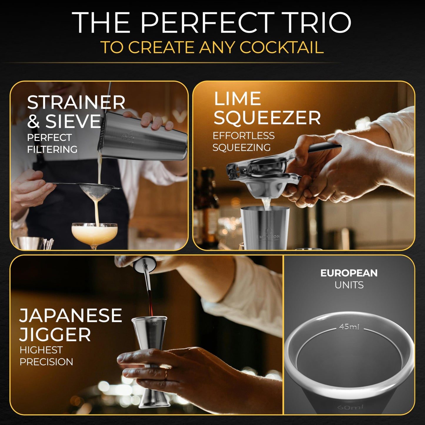 - EMPATION Cocktail Making Kit | 825ml Cocktail Shaker | 18 Piece Cocktail Set -