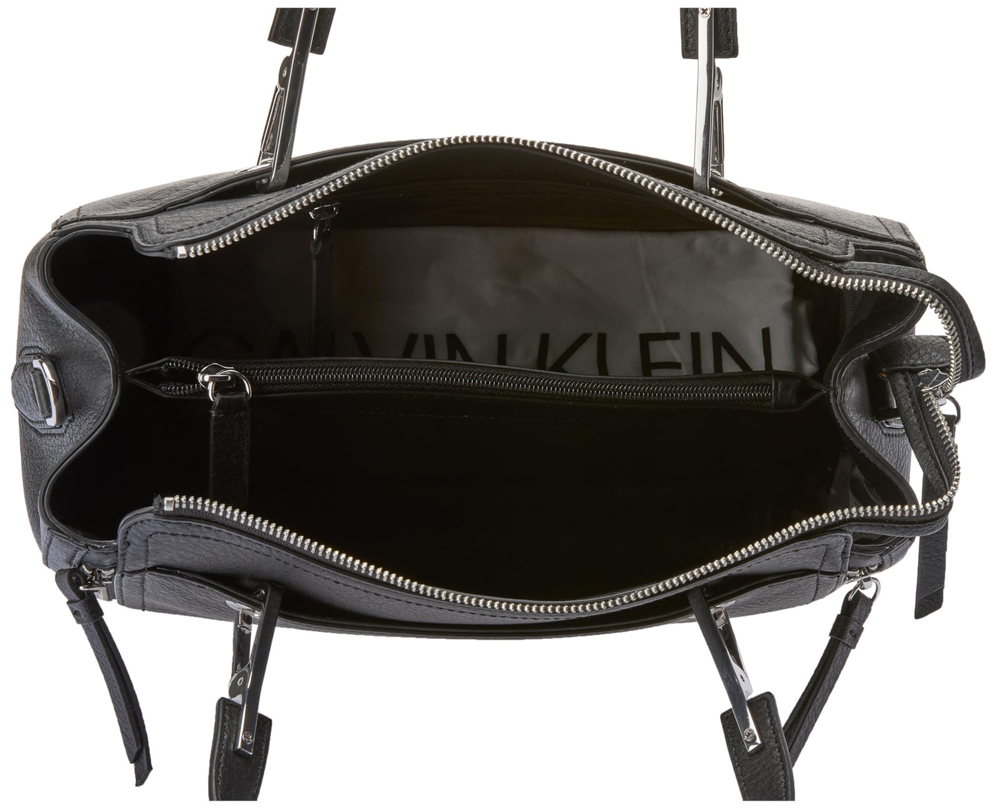 Calvin Klein Reyna Novelty Satchel, Black/Silver, One size