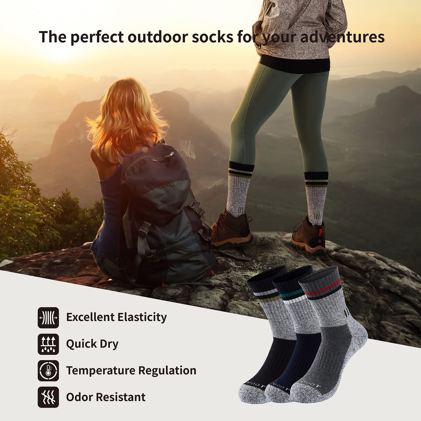 - MONFOOT 3 Pairs | Trekking Hiking Socks -