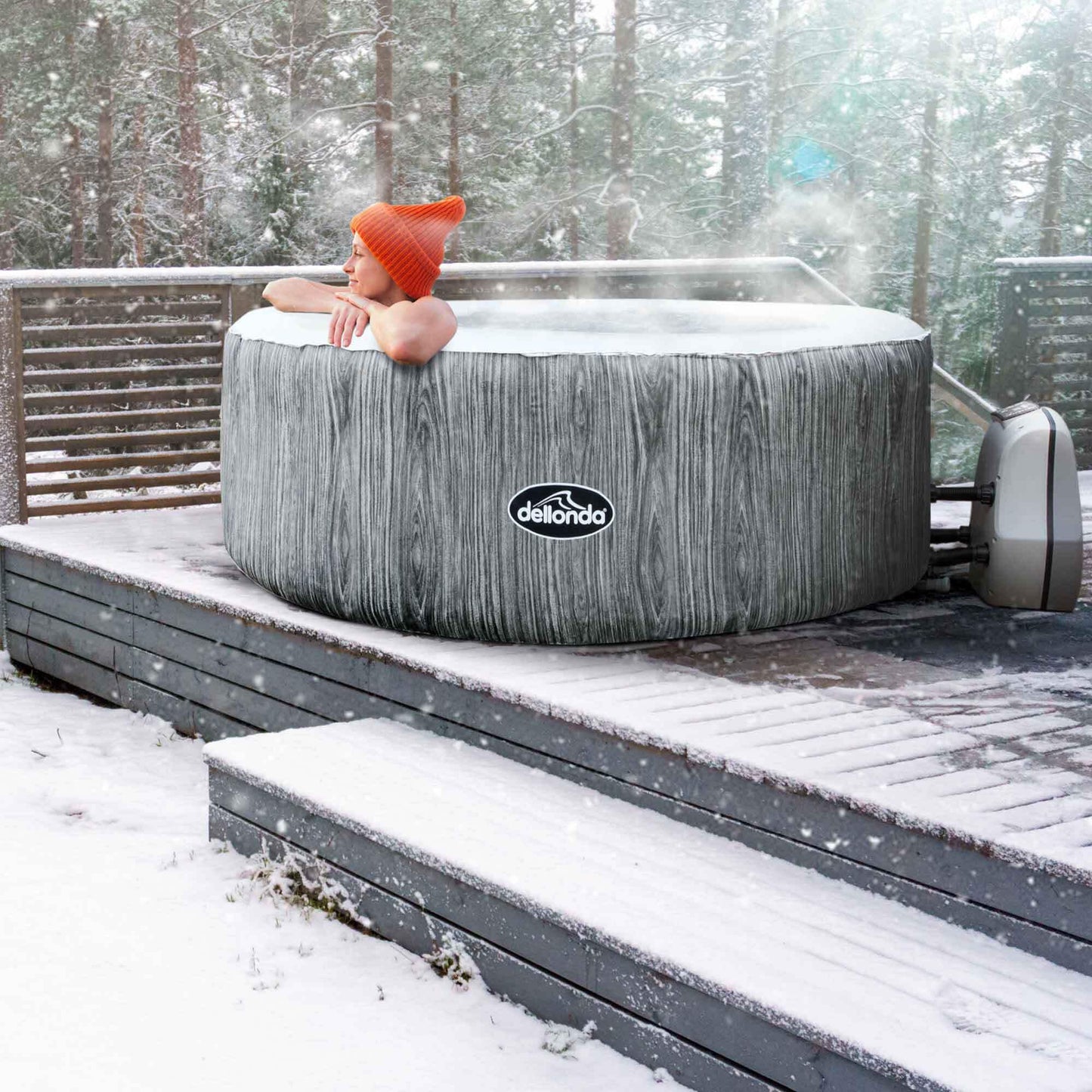 Dellonda 4-6 Person Inflatable Hot Tub Spa with Smart Pump - Wood Effect - DL89