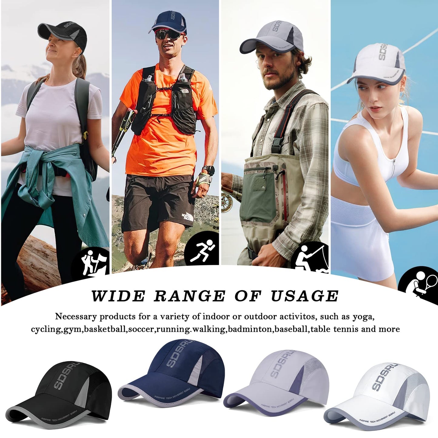 AYPOW 2 Packs Unisex Quick Dry Baseball Cap Hat, Fashion Breathable Sports hat Baseball Cap, Lightweight Foldable Washable Outdoor Sport Sun Protection Hat, for Men and Women Running Climbing Hiking
