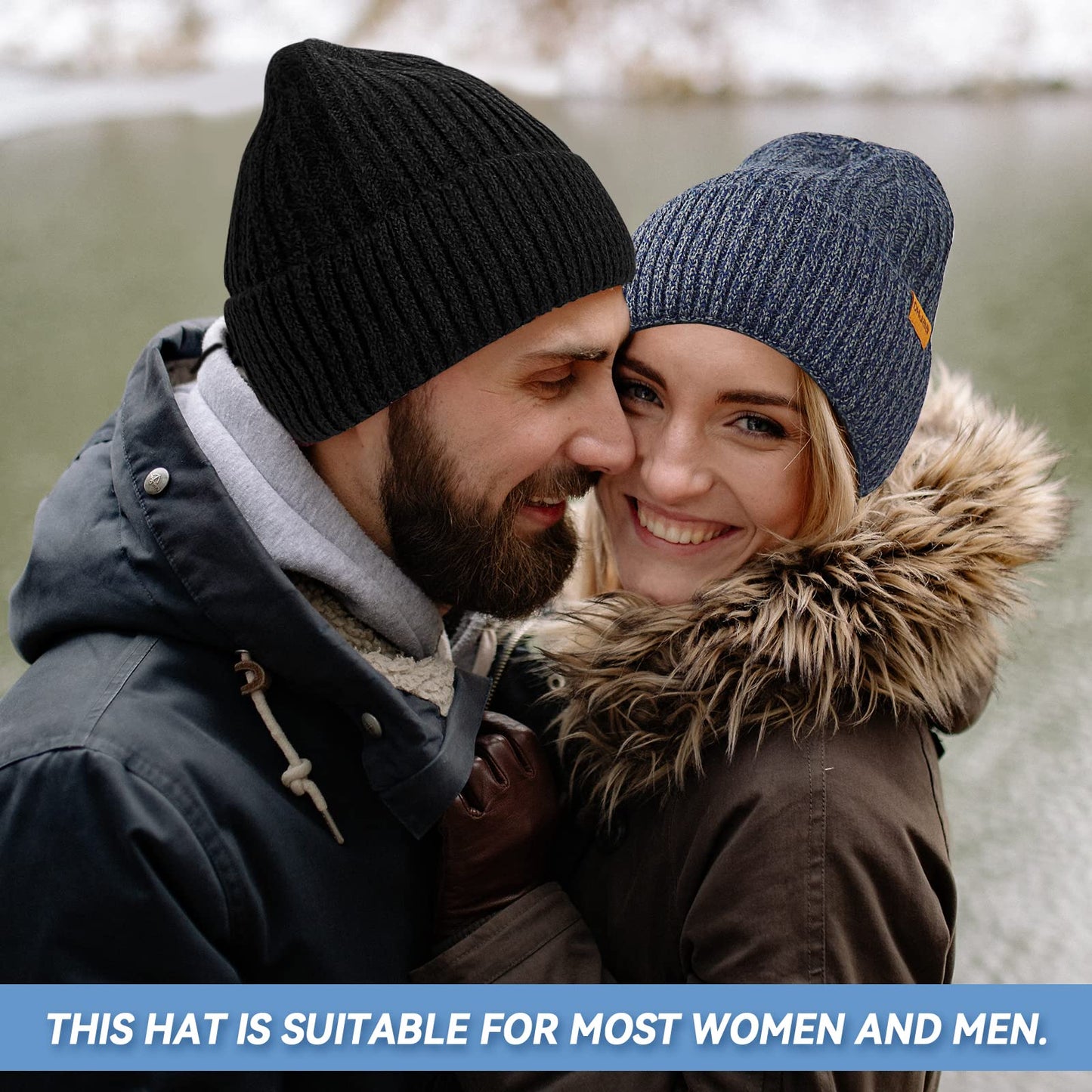 - Grantop Classic Beanie Hat | Ladies Warm Slouch Knit Double Layer Winter Hat -