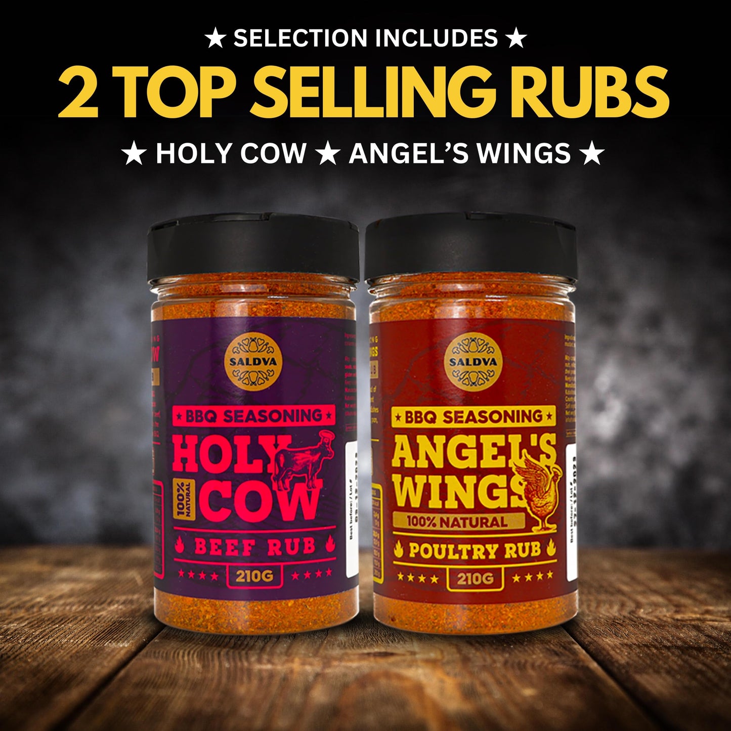 Classic Selection of Premium BBQ Seasonings - Holy Cow, Angel’s Wings, Smoky Pig, Ultimate Rub BBQ Rubs | Pack of 4 | 100% Natural | Great Foodie Gift