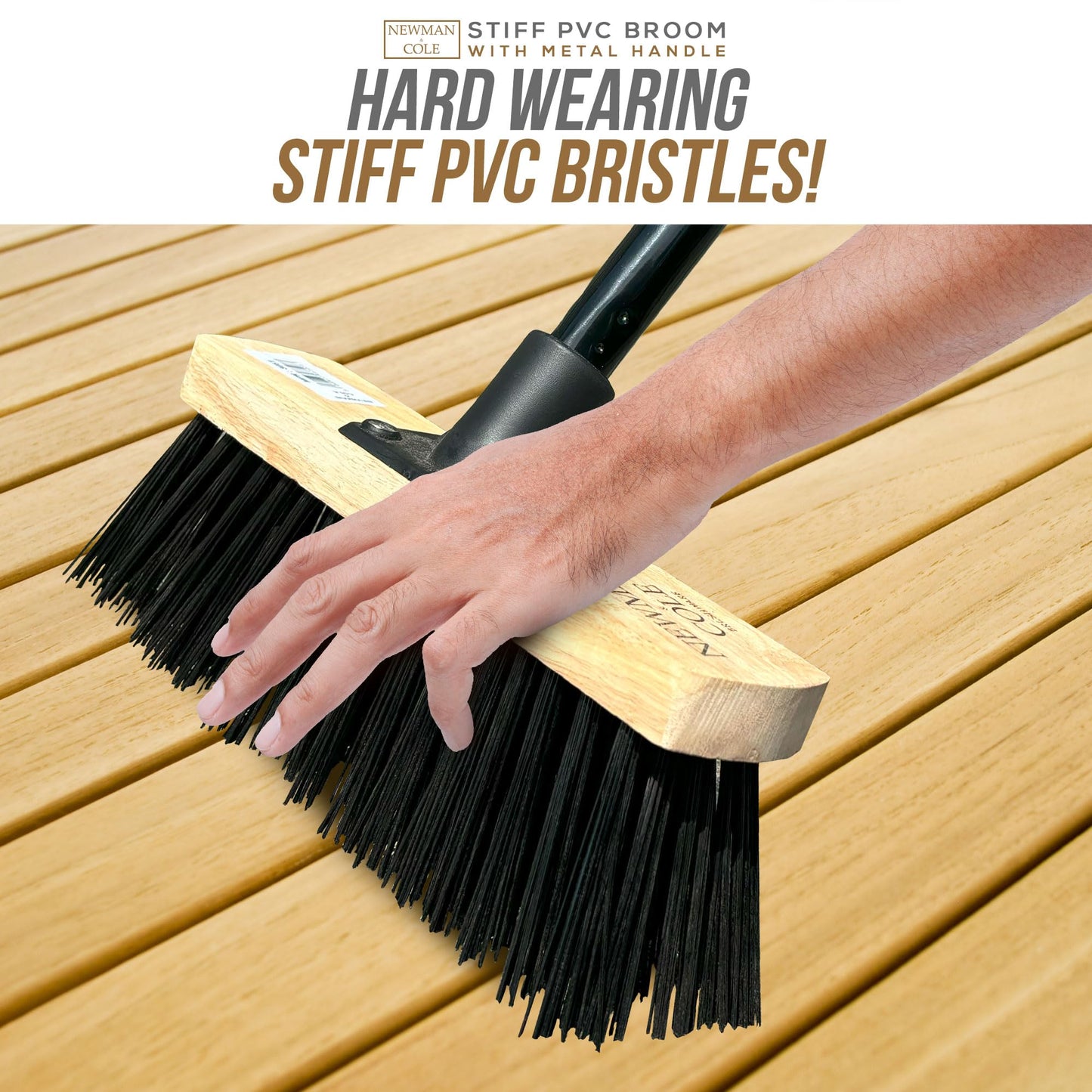10” Stiff Broom Outdoor Garden Broom Heavy Duty with Metal Broom Handle Stiff PVC Hard Bristle Yard Brush Factory Warehouse Floors Commercial and Industrial Broom Strong PVC Brush