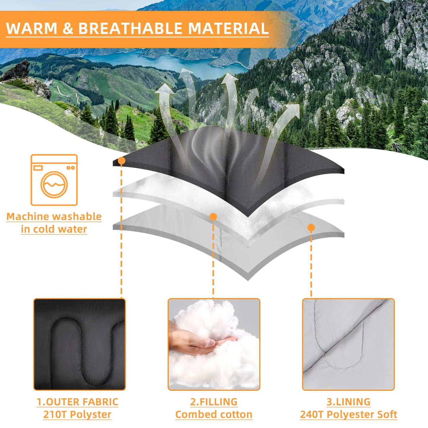 ACTIVE FOREVER Rectangular Sleeping Bag 3 Seasons - Lightweight Camping Sleeping Bags for Kids and Adults Indoor & Outdoor, Sleeping bag with Compression Sack for Hiking Backpacking, Black