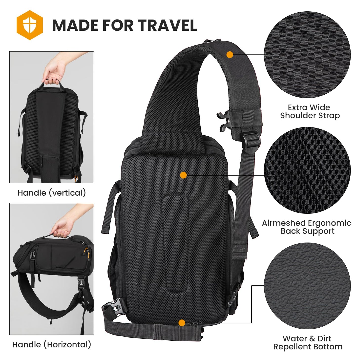 - TARION Large Camera Sling Bag | DSLR, Drone, Camera Slingpack | Black -