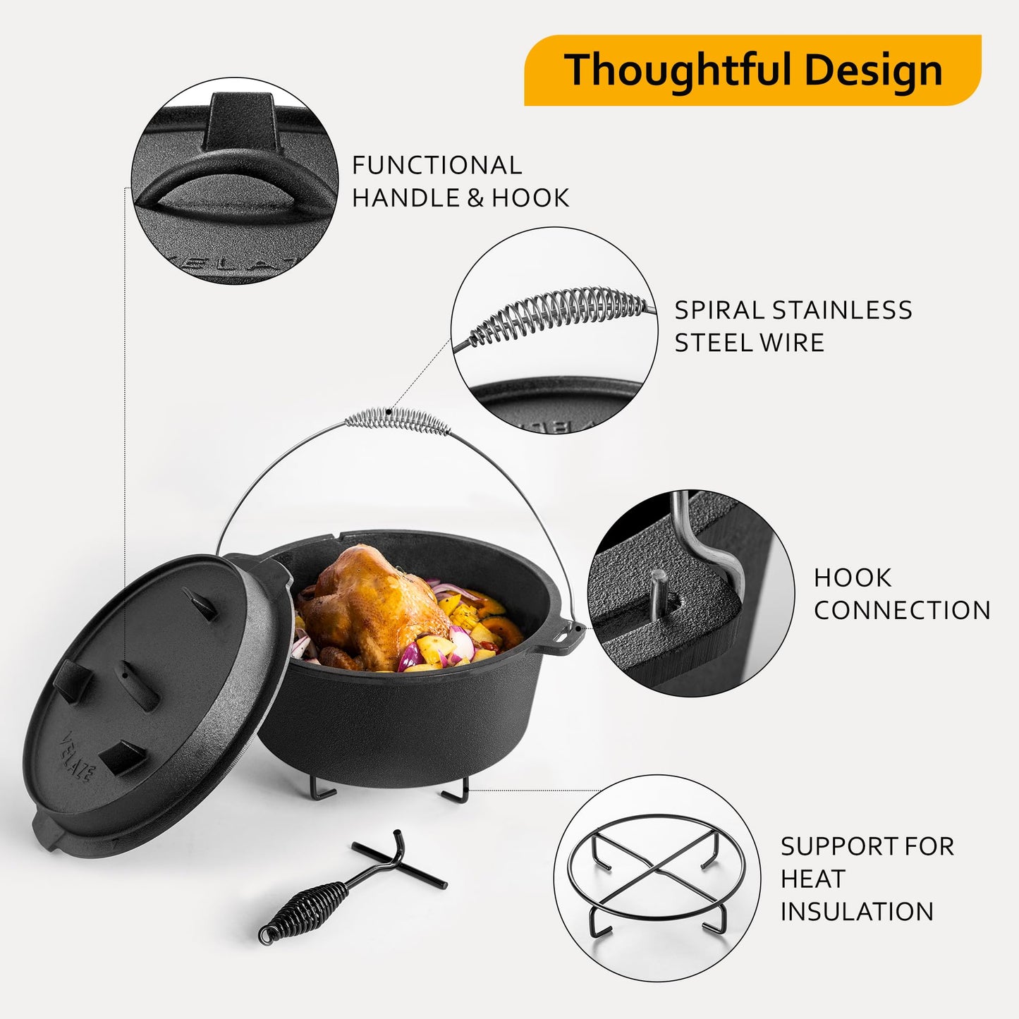 - Velaze Cast Iron Pot with Lid -