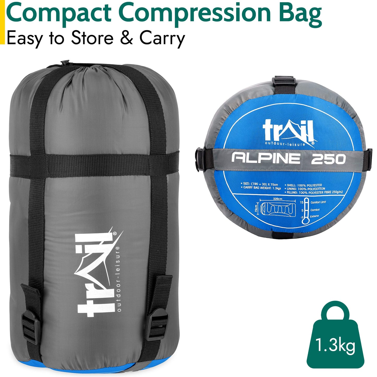 - Trail Envelope Sleeping Bag With Snug Hood| 3 Season | Water-Resistant -