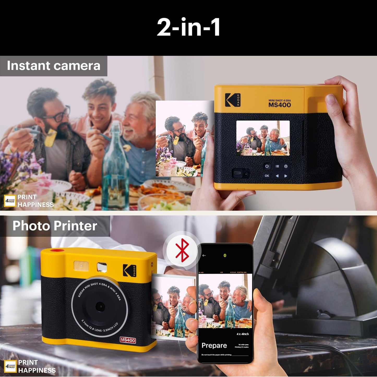 - KODAK Mini Shot 4 ERA 4PASS | 2-in-1 Instant Camera | Photo Printer Bundle -