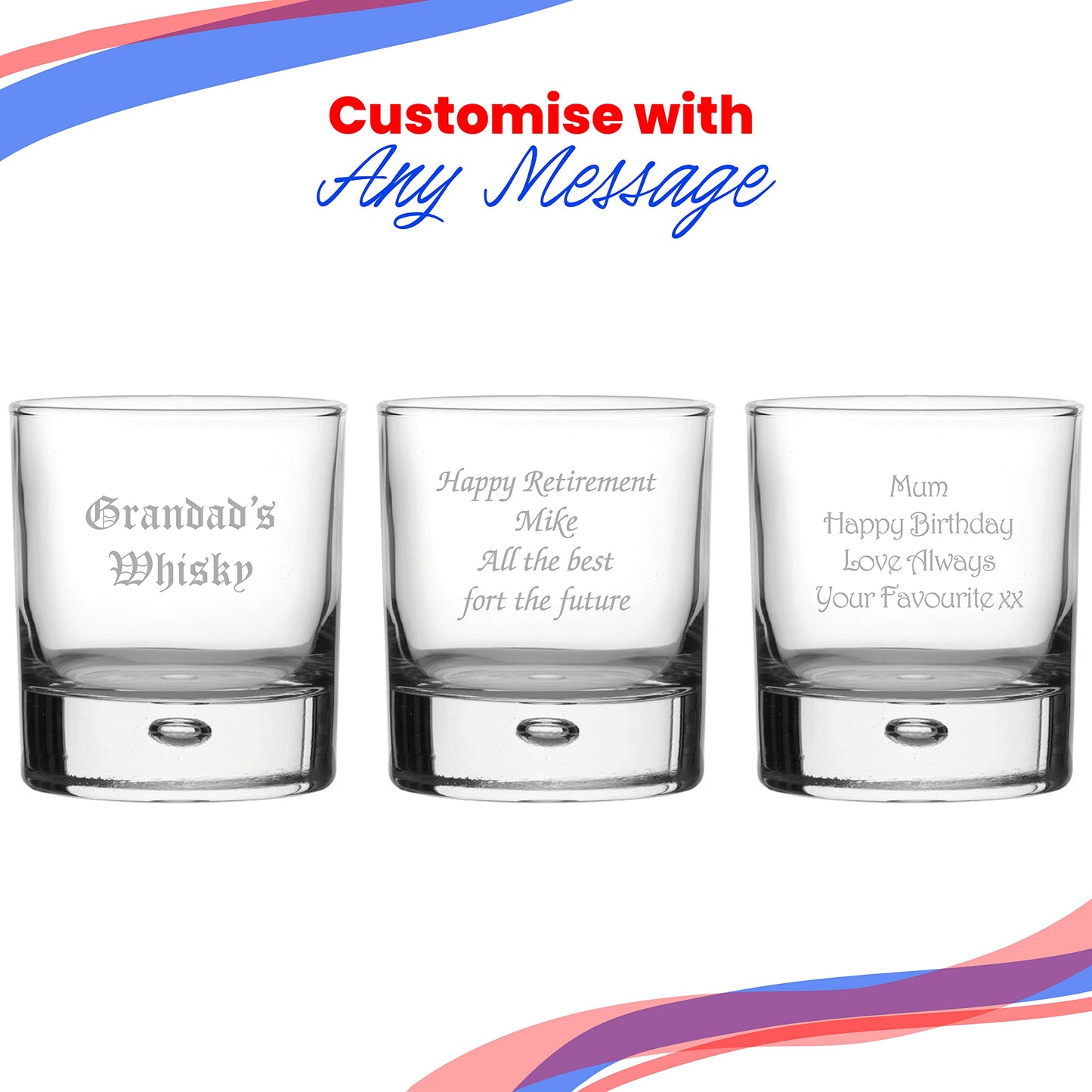 - Personalised Engraved Bubble Whiskey Tumbler Glass -