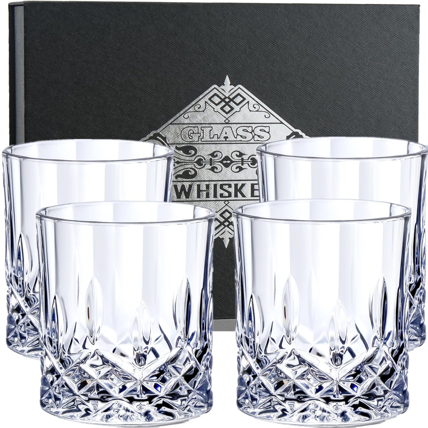 - DH Whiskey Glasses Set of 4 with an Elegant Gift Box | 11Oz Cocktail Glasses for Bourbon