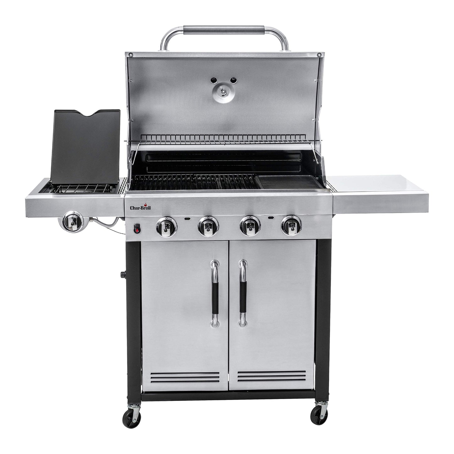 Char-Broil 140895 Advantage Series 445S - 4 Burner Gas Barbecue Grill with TRU-Infrared Technology, Stainless Steel Finish & 140 766 - Universal 3-4 Burner Gas Barbecue Grill Cover, Black.