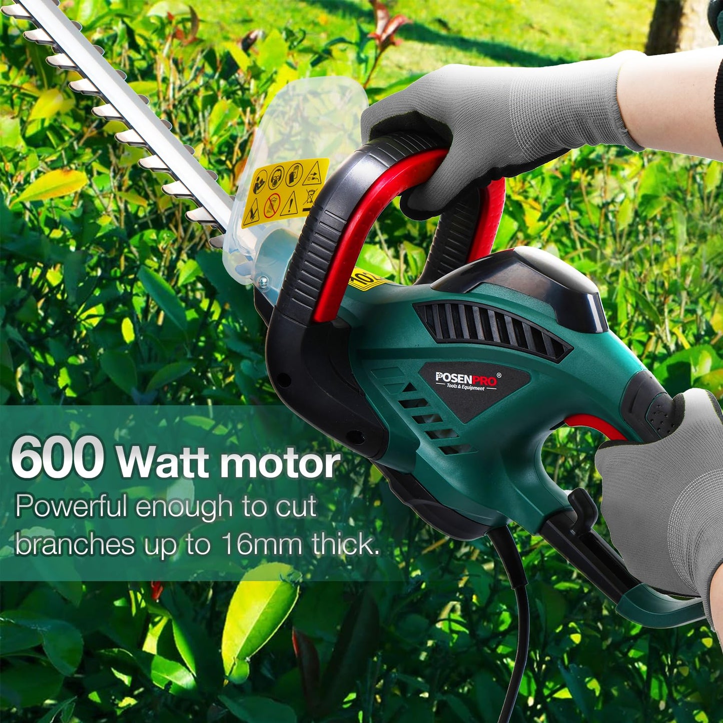 - POSENPRO 600W Corded Electric Hedge Trimmer Pruner | 550mm Electric Hedge Cutter -