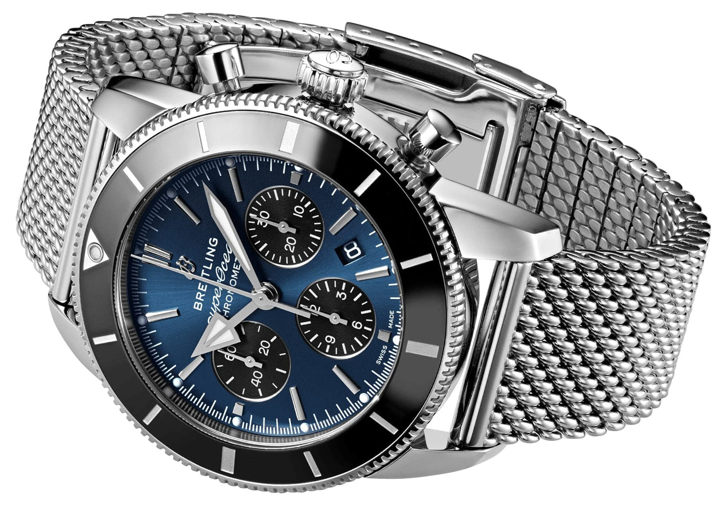 Breitling Superocean Heritage II Chronograph B01 44mm Watch Blue Dial with Black Subdials (Blackeye Blue)