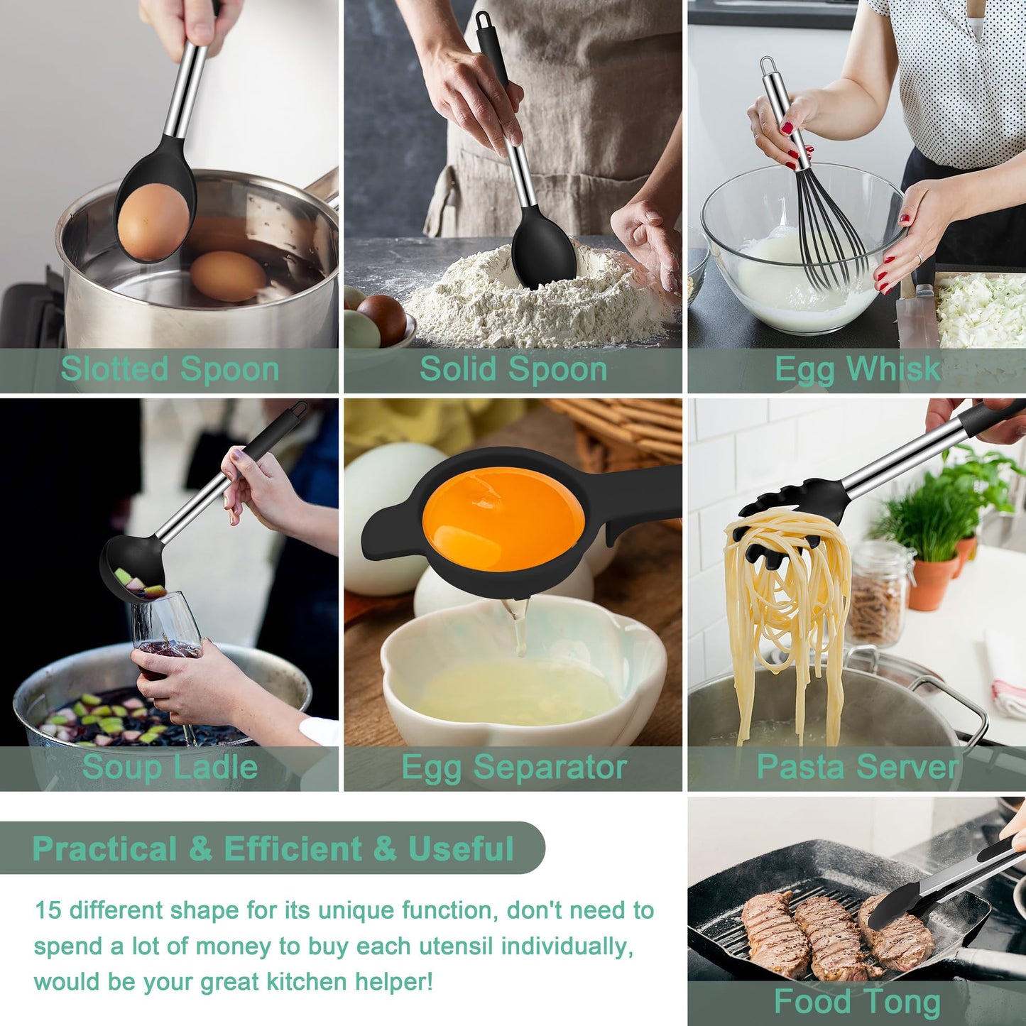 - Joyfair Kitchen Utensils Set | 15 Pcs Silicone Cooking Utensils Set | Non Stick Spatula Turner Spoon Tongs Cookware Set -