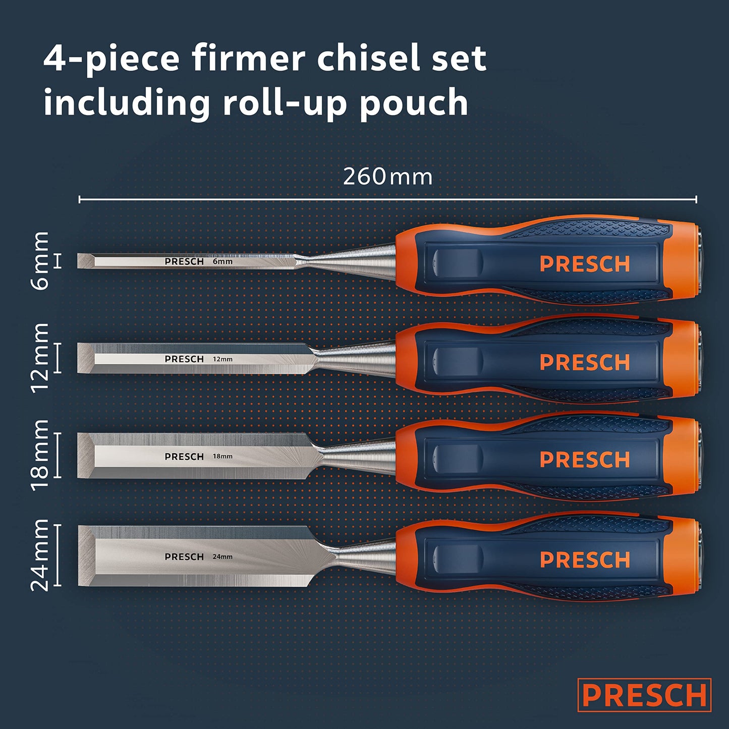 - Presch Chisel Set for Wood 4 pc | Bag | Sharp Chisel Set (6, 12, 18, 24mm) -